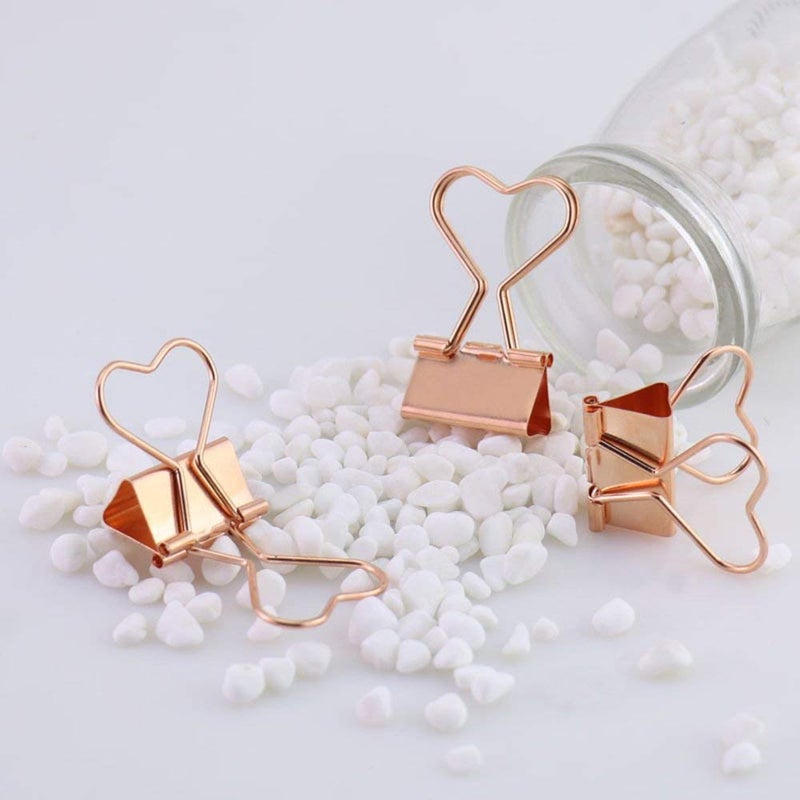 Supfoxer Rose Gold Metal Binder Clips with Heart Shaped Handle, 0.74" Foldback Clips, 12 Pcs - Image 5